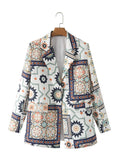 Women Suits Autumn Winter Retro Loose Printed Suit Coat Suit