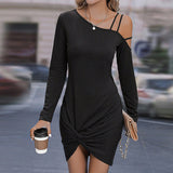 Women Dress Fall/Winter Slim Long Sleeve Sexy off Shoulder Dress