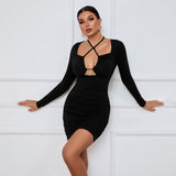 Women Dress Sexy Cutout Tight Skirt Short Skirt Sheath Long Sleeve Dress