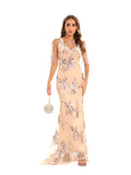 Women Evening Gown Sexy Retro Backless Sequins Dress