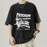 Vintage Cute Cat Graphics T-shirt Y2k Letter Print Washed