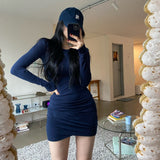 Women Dresses Autumn and Winter round Neck Slim-Fit Sexy Hip Skirt