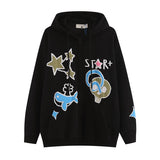 Men Hoodie Cartoon Skull Printed Hoodie Loose Long Sleeve Jacket