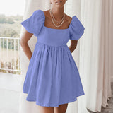 Women Dress Spring/Summer Square Collar Puff Sleeve Dress Women's Casual Short Skirt