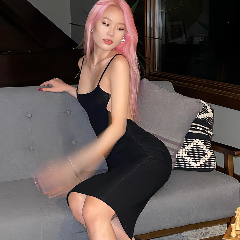 Women Dresses Sexy Backless Mid-Length Sling Dress
