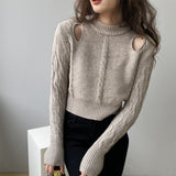 Women Winter Knitted Sweater Sexy Retro Long Sleeve Ripped Autumn 8t8155