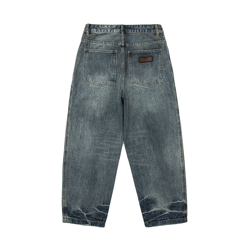Men Jeans Vintage Amekaji Pleated Washed Jeans