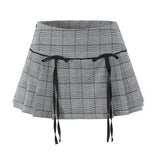 Women Skirt Summer Bow Plaid Pleated Skirt