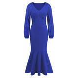 Women Date Dress V-neck Fishtail Skirt Elegant High Waist Evening Long Dress