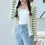Women Knitwear Autumn and Winter Striped Hooded Sweater Tassel Knitted Cardigan