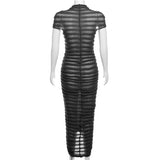 Women Dresses Autumn Short Sleeve Long Skirt Sexy Slim Knit Dress (Bla0420)