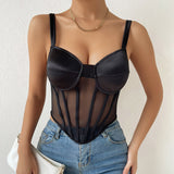 Women Party Tops Sexy Suspenders Mesh Diamond Vest