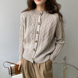 Women Cardigan Sweater Autumn and Winter Single-Breasted round Neck Sweater Cardigan 8t8157