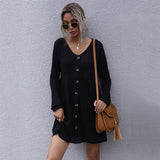 Women Knitted Sweater Autumn Short Skirt Loose Black Long Sleeve Sweater Dress
