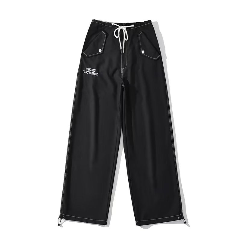 Women Sweatpants Straight-Leg Pants Multi-Pocket Lace-up Casual Pants