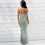 Women Dresses Spring Sexy Backless Printing Slip Dress