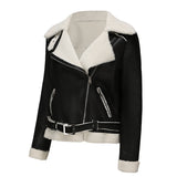 Red Leather Jacket Fall/Winter Suede Fabric Jacket Turn-down Collar Coat