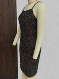 Women Evening Gown Sexy Sling Backless Sequins Dress