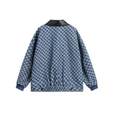 Unisex Jacket Autumn Houndstooth Stitching Denim Jacket