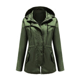 Women Trench Coat Long Cardigan Hooded Coat Outdoor Raincoat