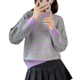 Women Knitwear Autumn and Winter Striped round Neck Sweater Loose Sweater