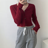 Women Cardigan Sweater V-neck Knitted off-Shoulder Short Long Sleeve Cardigan Spring and Autumn Top 8t8120