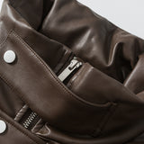 Unisex Winter Cotton Coat Winter Stand-up Collar down Jacket Retro Loose PU Leather down Jacket