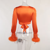 Women T-shirt Sexy Bubble Long Sleeve Top Autumn Short