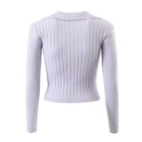 Women Sweater Knitwear Vintage Polo Lapel Lace-up Sweater Autumn Sexy Slim Long Sleeve Sweater