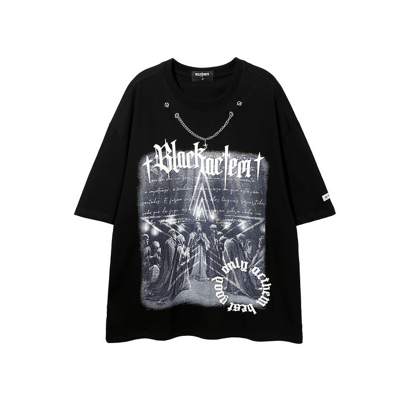 Men T Shirt Retro Short Sleeve T-shirt Men and Women Half Sleeve T-shirt