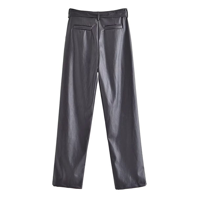 Women Sweatpants Faux Leather PU Casual Trousers