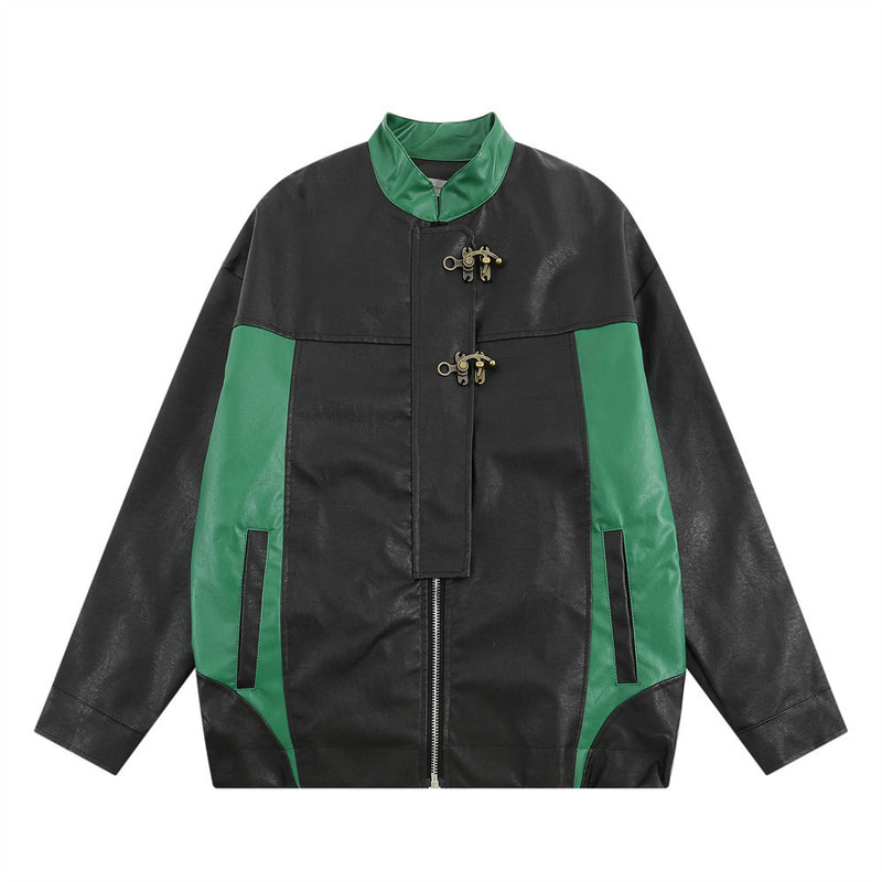 Men Jacket Coat Patchwork Stand-up Collar Men's Vibe Motorcycle Clothing Leather Coat