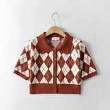 Women Sweater Knitwear Summer Vintage Polo Collar Slim Short-Sleeved Tops