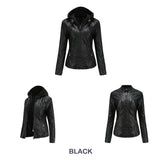 Red Leather Jacket Hooded Leather Jacket Two-Piece Detachable Leather Jacket Women's Spring and Autumn Coat Women's Pu