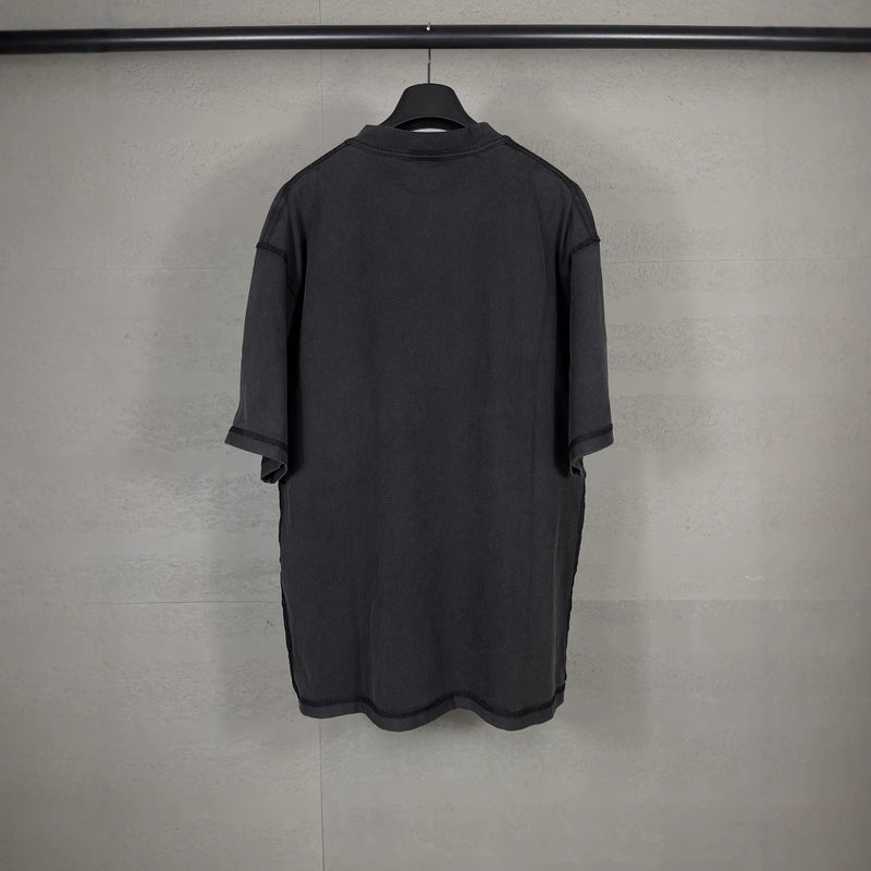 Men T-shirts Paris LOGO Embroidery Washing Water Short Sleeve T-Shirt Loose Casual