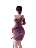 Women Maxi Dress Autumn Winter Sexy Shoulder Velvet Sheath Dress