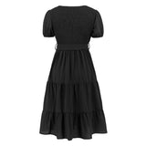Women Date Dress V-neck Pleated Lace-up Dress