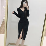Women Dresses Sexy V-neck Long Sleeve Dress