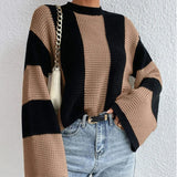 Women Knitted Sweater Spring and Autumn Knitted Sweater Top round Neck Striped Coat