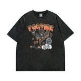 Men T Shirt Demon Cartoon Print Distressed Short Sleeve T-shirt