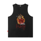 Men Vest Flame Rose Print Sleeveless T-shirt Men Oversize Hip Hop Retro Tank-Top Summer