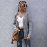 Women Knitted Sweater Casual Long Sleeve Solid Color Long Sweater Cardigan