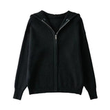 Women Sweater Knitwear Double Zipper Lapel Sweaters Cardigan Polo Collar Turtleneck Sweater Coat