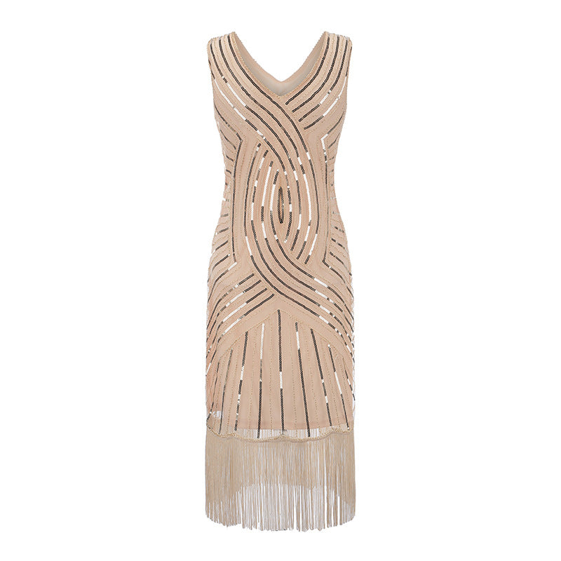 Flappers 1920S Dress Vintage Sequins Dress Deep V-neck Tassel Wedding Dress