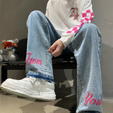 Men Jeans Straight-Leg Pants Loose Casual Spring and Autumn Denim Trousers Hip Hop