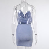 Women Dresses Knitted Bright Silk Sexy Backless Sheath Suspender Skirt (Bla0420)