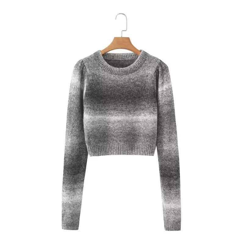 Women Sweater Knit Wear round Neck Pullover Gradient Sweater Autumn Long-Sleeved Top