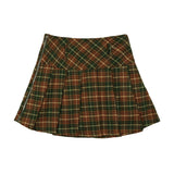 Women Skirt Retro Plaid Pleated Skirt High Waist A- line Skirt