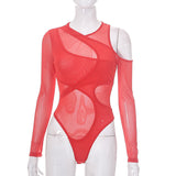 Women Jumpsuit Summer Sexy Hollow Mesh Sheer Long Sleeve Jumpsuit