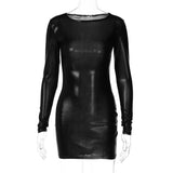 Women Dresses Sexy Slim Fit round Neck Long Sleeves Dress